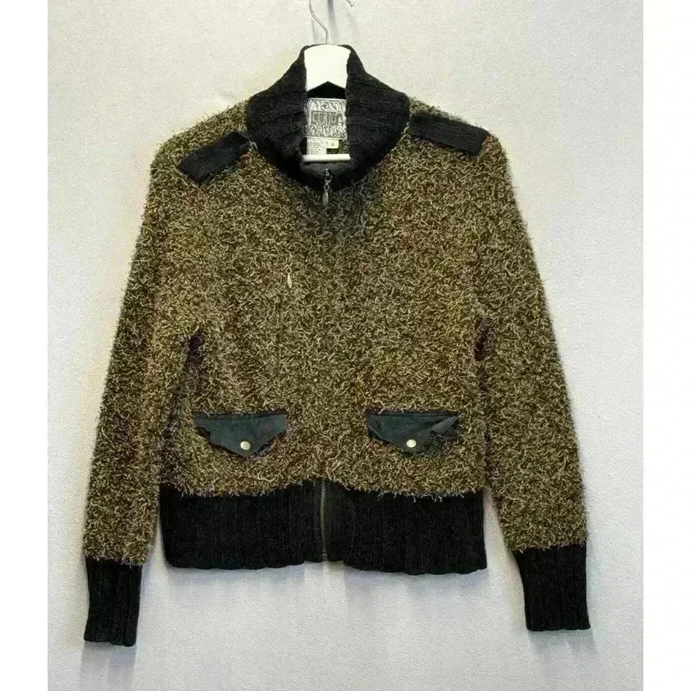Vintage Anthropologie Curio‎ Women's S Multicolor Fluffy Knitted Sweater Jacket